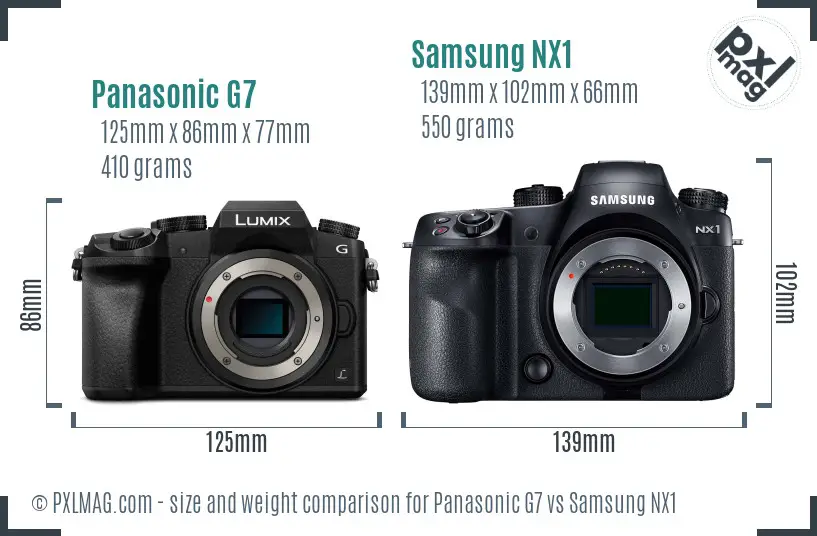 Panasonic G7 vs Samsung NX1 size comparison