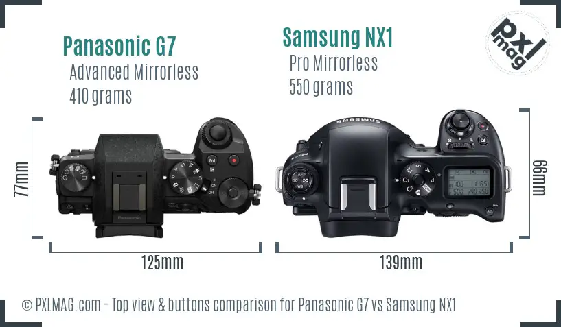 Panasonic G7 vs Samsung NX1 top view buttons comparison