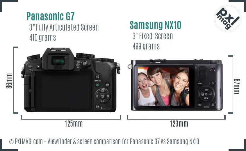 Panasonic G7 vs Samsung NX10 Screen and Viewfinder comparison
