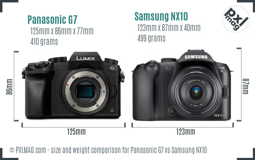 Panasonic G7 vs Samsung NX10 size comparison
