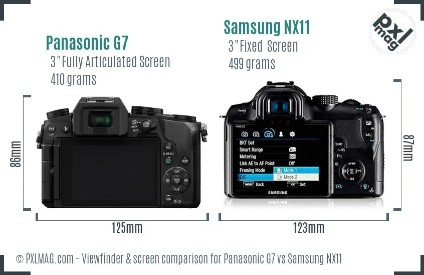 Panasonic G7 vs Samsung NX11 Screen and Viewfinder comparison