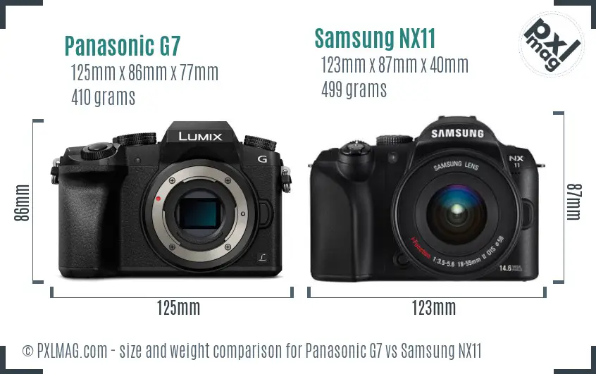 Panasonic G7 vs Samsung NX11 size comparison