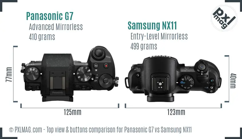 Panasonic G7 vs Samsung NX11 top view buttons comparison