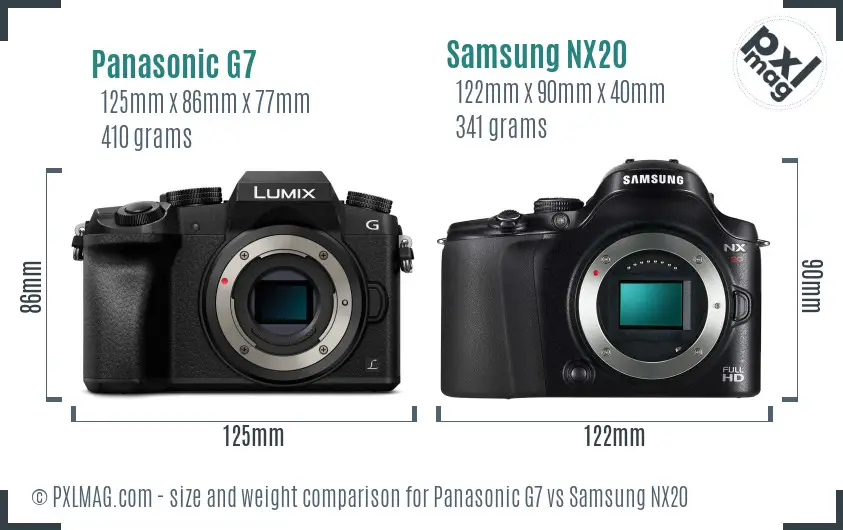 Panasonic G7 vs Samsung NX20 size comparison