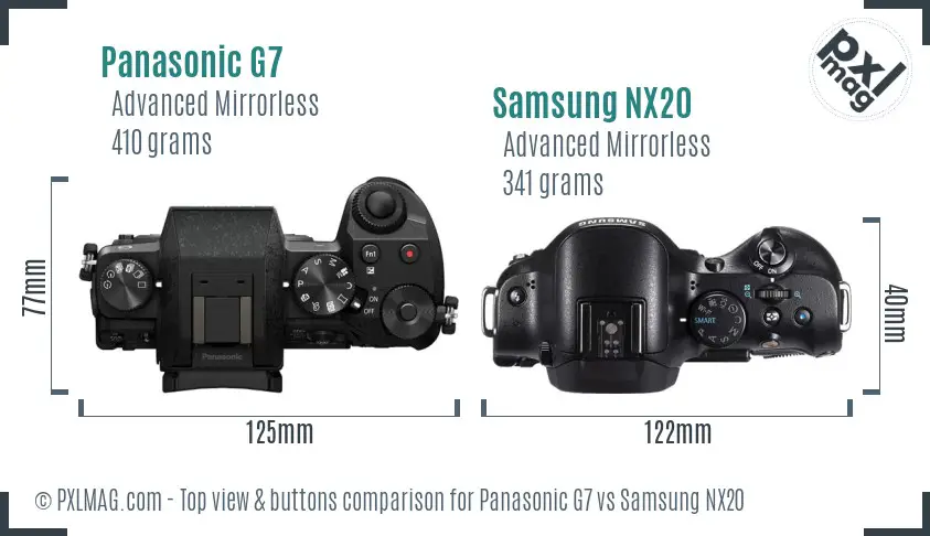 Panasonic G7 vs Samsung NX20 top view buttons comparison
