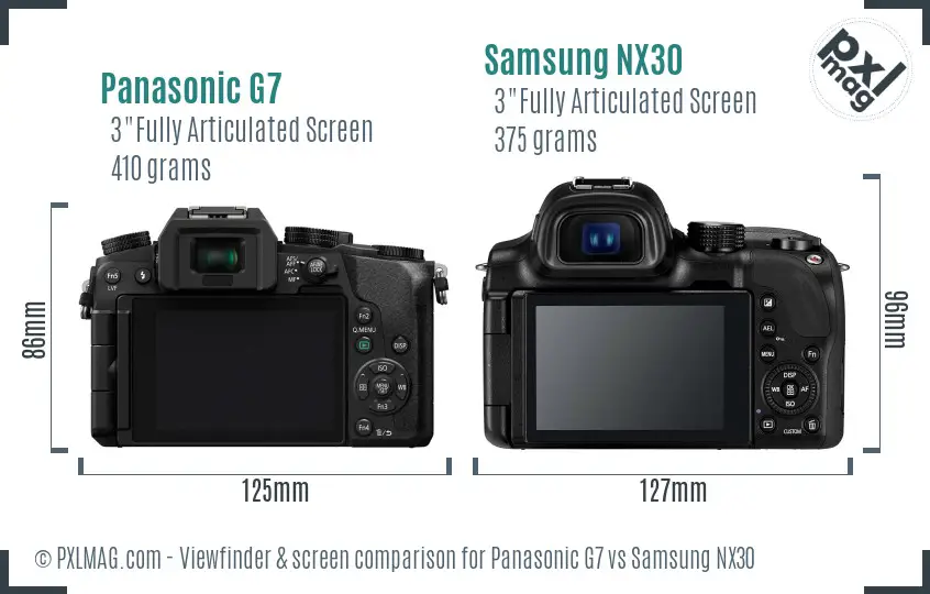 Panasonic G7 vs Samsung NX30 Screen and Viewfinder comparison