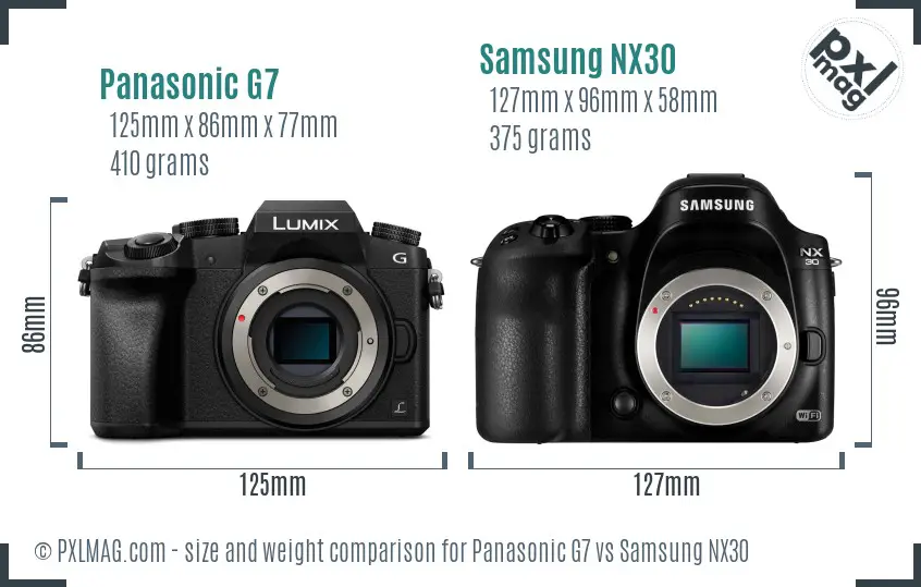 Panasonic G7 vs Samsung NX30 size comparison