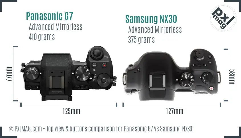Panasonic G7 vs Samsung NX30 top view buttons comparison