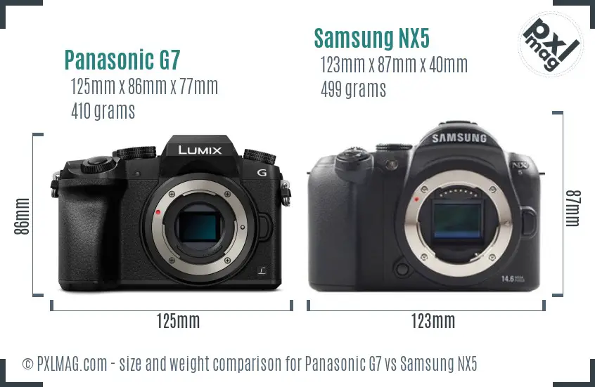 Panasonic G7 vs Samsung NX5 size comparison