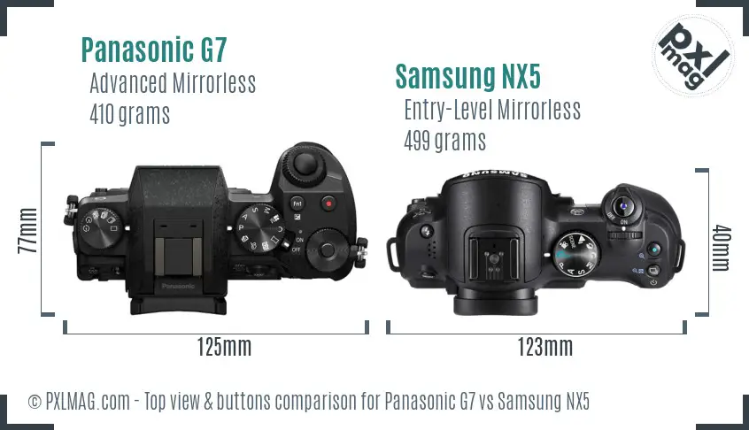 Panasonic G7 vs Samsung NX5 top view buttons comparison