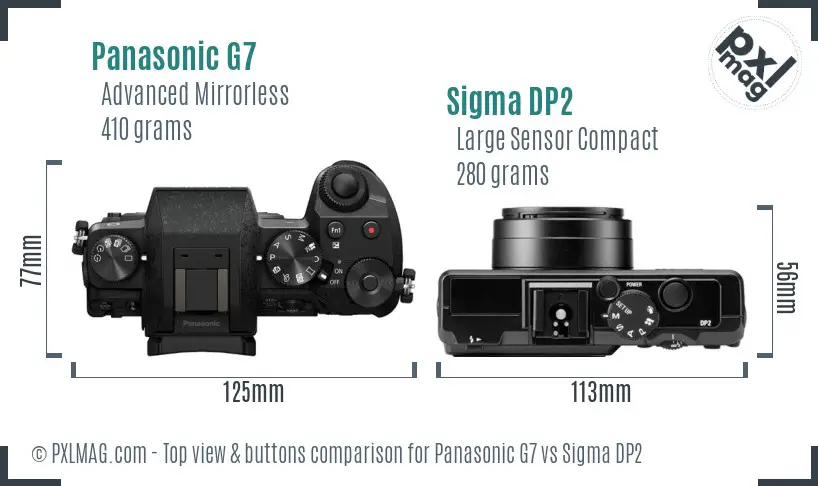 Panasonic G7 vs Sigma DP2 top view buttons comparison