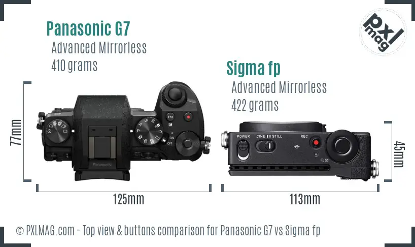 Panasonic G7 vs Sigma fp top view buttons comparison Panasonic G7 vs Sigma fp top view buttons comparison