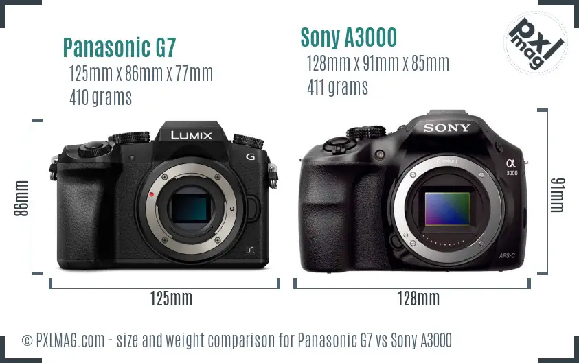 Panasonic G7 vs Sony A3000 size comparison Panasonic G7 vs Sony A3000 size comparison