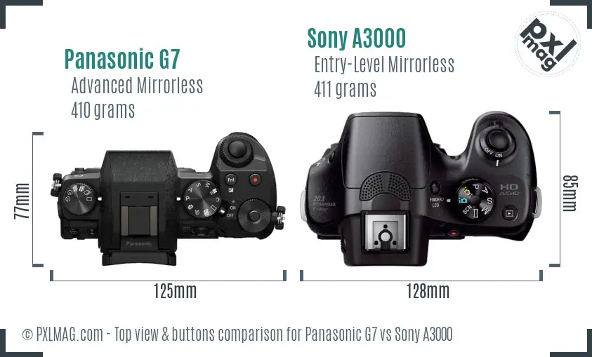 Panasonic G7 vs Sony A3000 top view buttons comparison Panasonic G7 vs Sony A3000 top view buttons comparison
