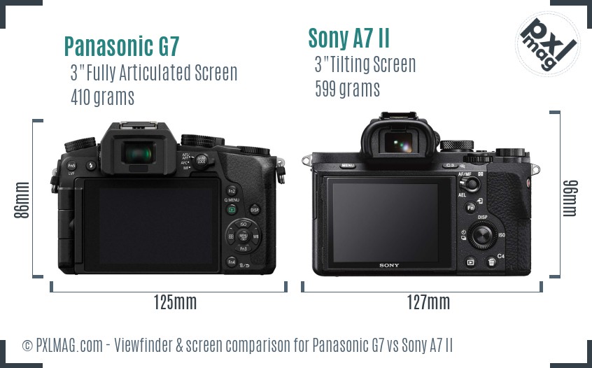Panasonic G7 vs Sony A7 II Screen and Viewfinder comparison