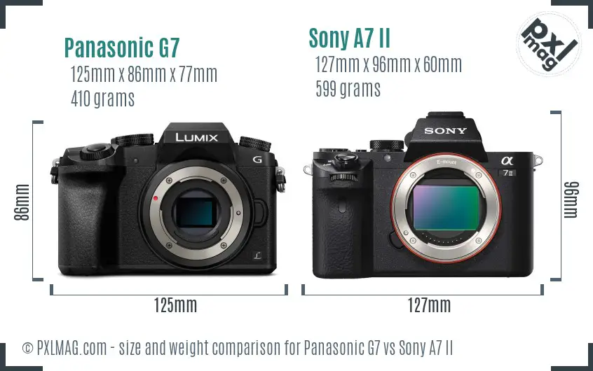 Panasonic G7 vs Sony A7 II size comparison