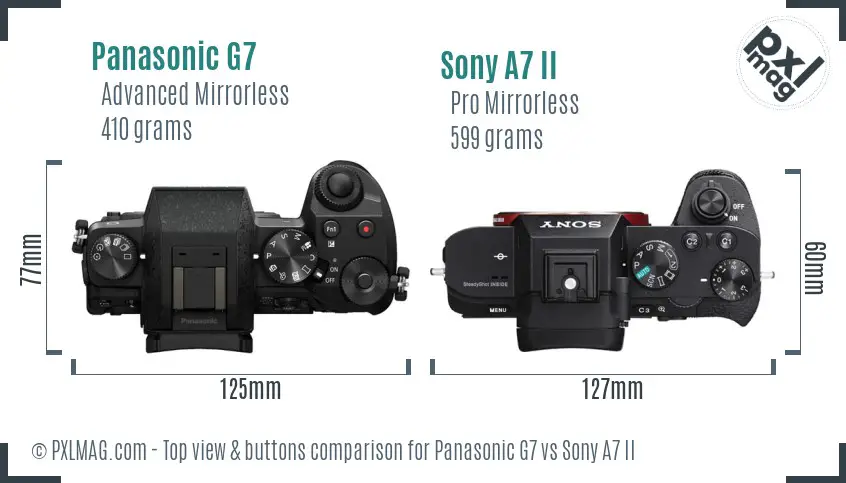 Panasonic G7 vs Sony A7 II top view buttons comparison