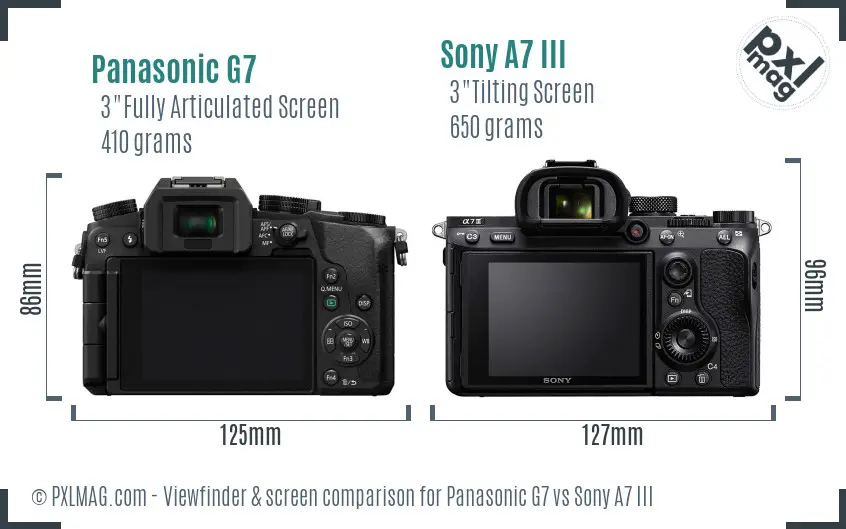 Panasonic G7 vs Sony A7 III Screen and Viewfinder comparison