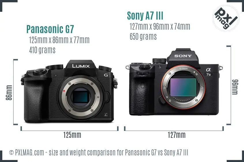 Panasonic G7 vs Sony A7 III size comparison