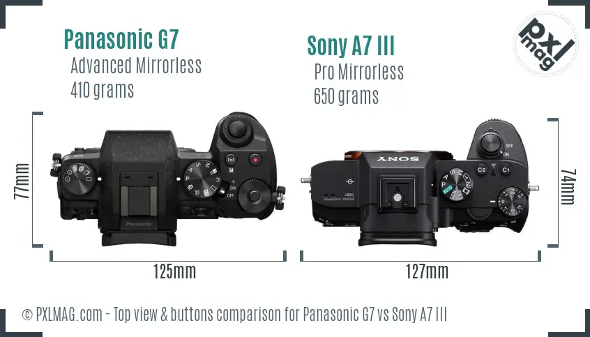 Panasonic G7 vs Sony A7 III top view buttons comparison
