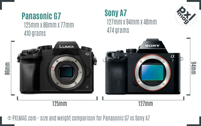 Panasonic G7 vs Sony A7 size comparison