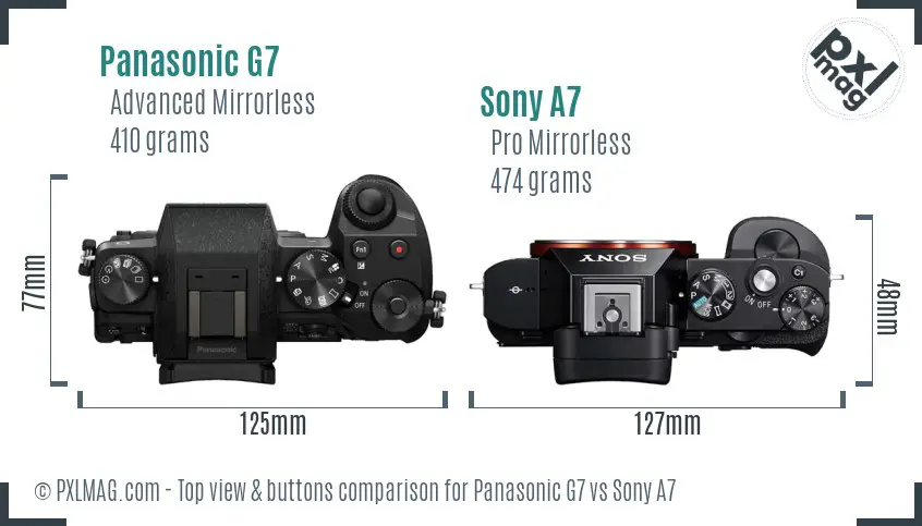 Panasonic G7 vs Sony A7 top view buttons comparison