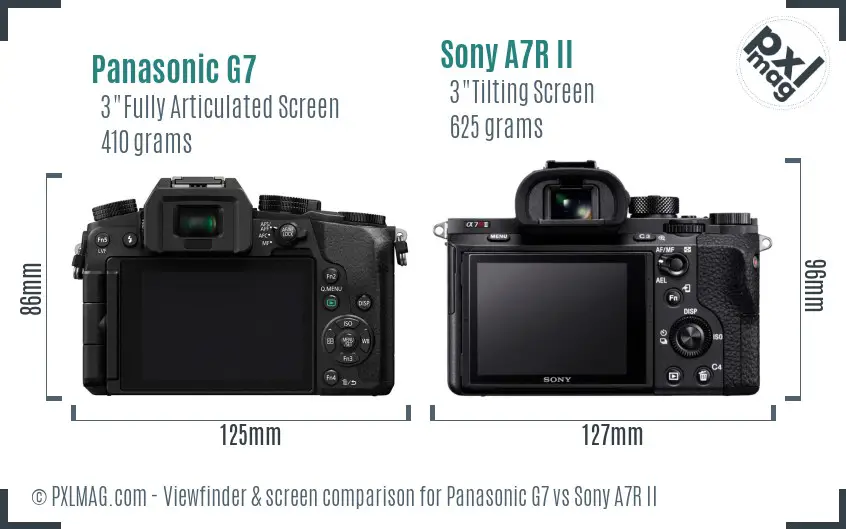 Panasonic G7 vs Sony A7R II Screen and Viewfinder comparison