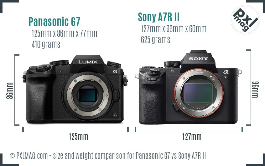 Panasonic G7 vs Sony A7R II size comparison