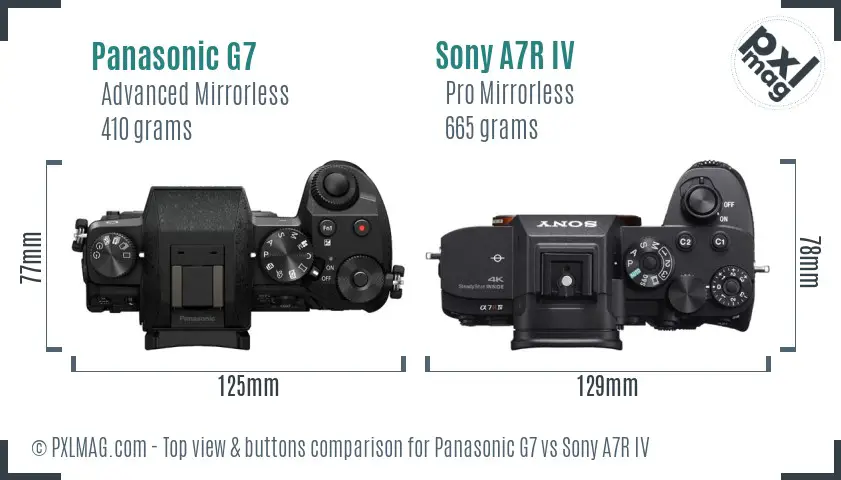 Panasonic G7 vs Sony A7R IV top view buttons comparison