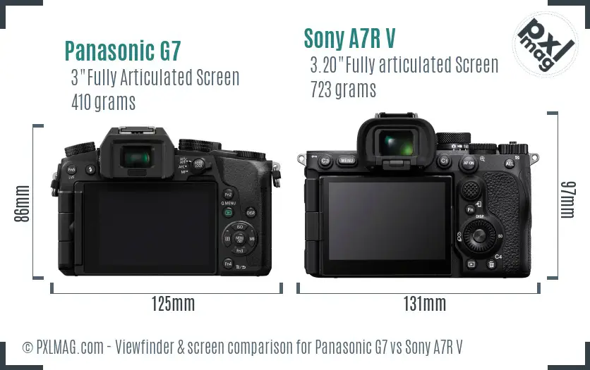 Panasonic G7 vs Sony A7R V Screen and Viewfinder comparison