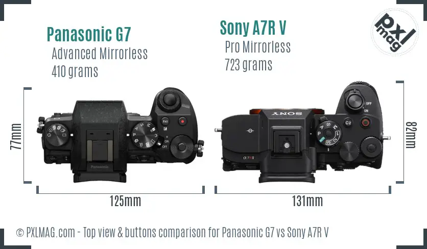 Panasonic G7 vs Sony A7R V top view buttons comparison