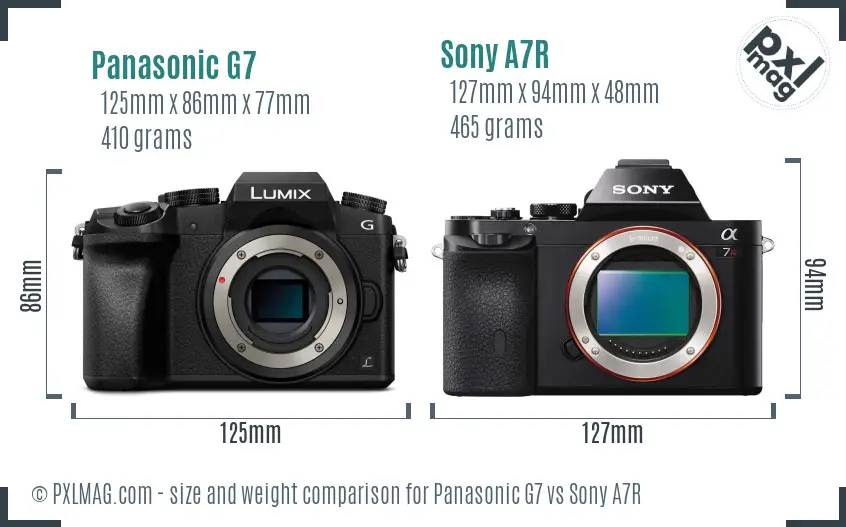 Panasonic G7 vs Sony A7R size comparison