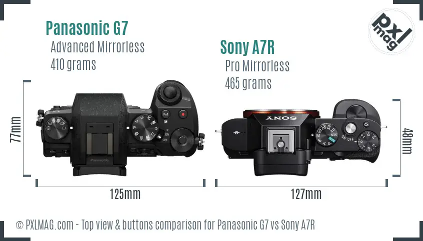 Panasonic G7 vs Sony A7R top view buttons comparison