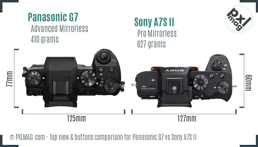 Panasonic G7 vs Sony A7S II top view buttons comparison
