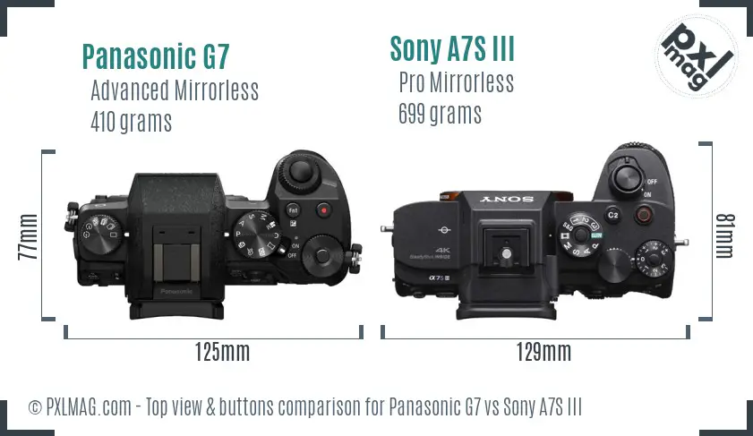 Panasonic G7 vs Sony A7S III top view buttons comparison