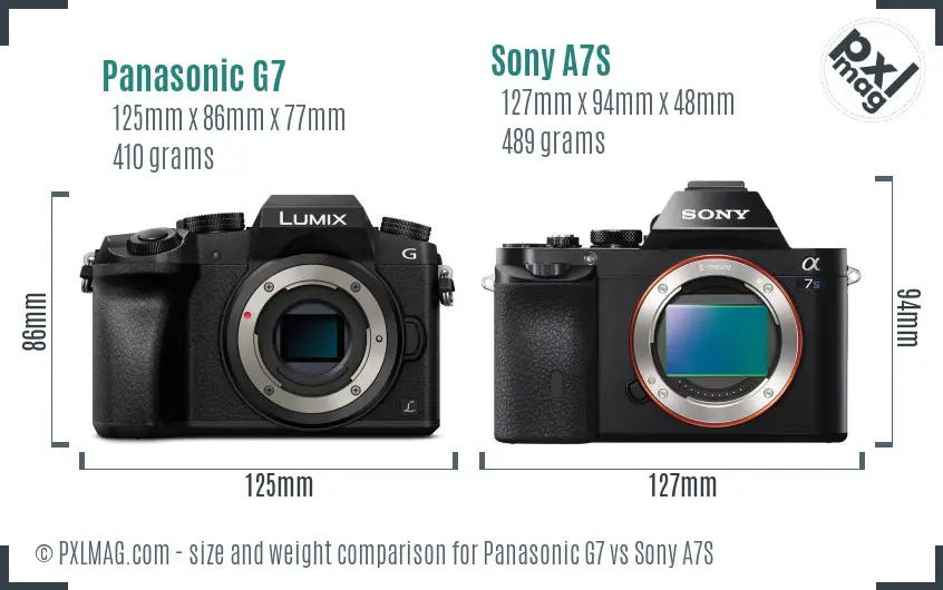 Panasonic G7 vs Sony A7S size comparison