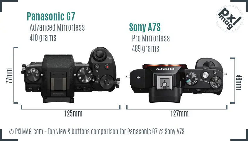 Panasonic G7 vs Sony A7S top view buttons comparison