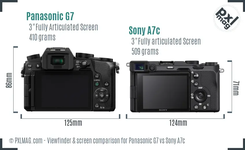 Panasonic G7 vs Sony A7c Screen and Viewfinder comparison