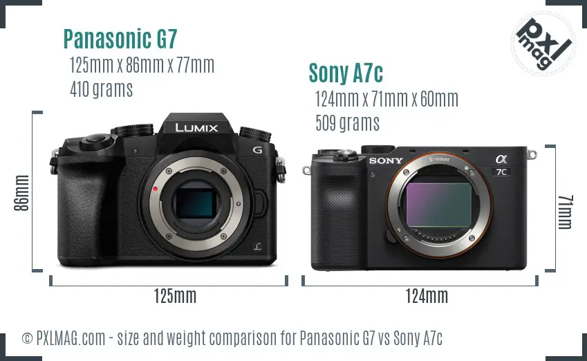 Panasonic G7 vs Sony A7c size comparison