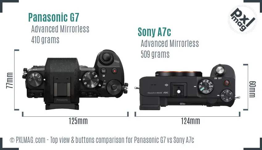 Panasonic G7 vs Sony A7c top view buttons comparison
