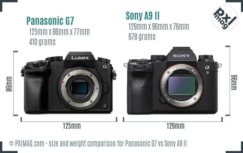 Panasonic G7 vs Sony A9 II size comparison
