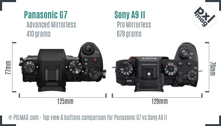 Panasonic G7 vs Sony A9 II top view buttons comparison