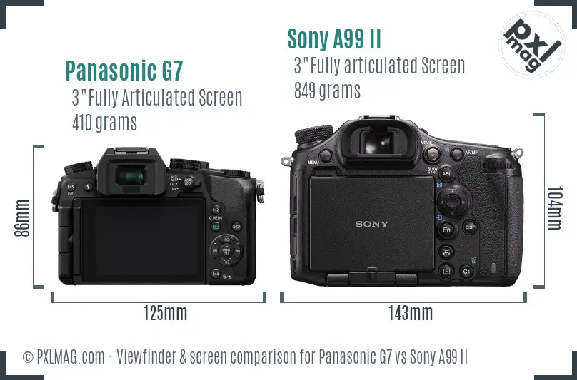 Panasonic G7 vs Sony A99 II Screen and Viewfinder comparison