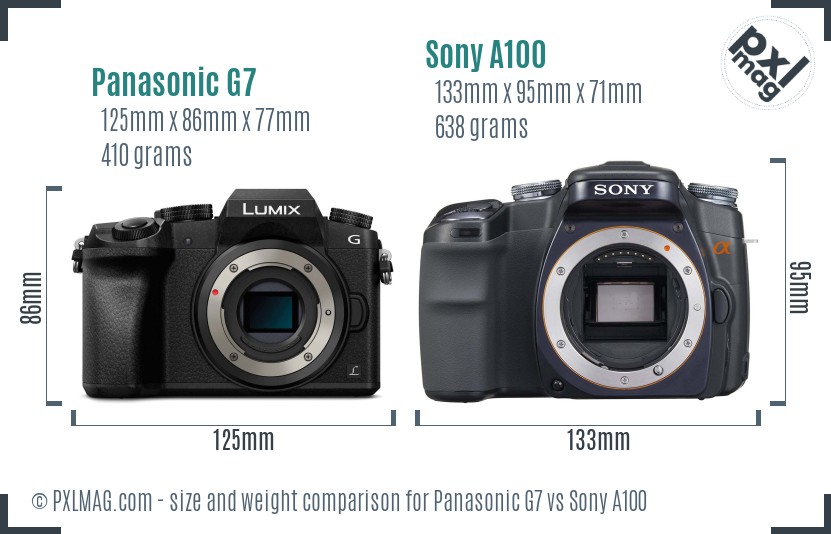 Panasonic G7 vs Sony A100 size comparison