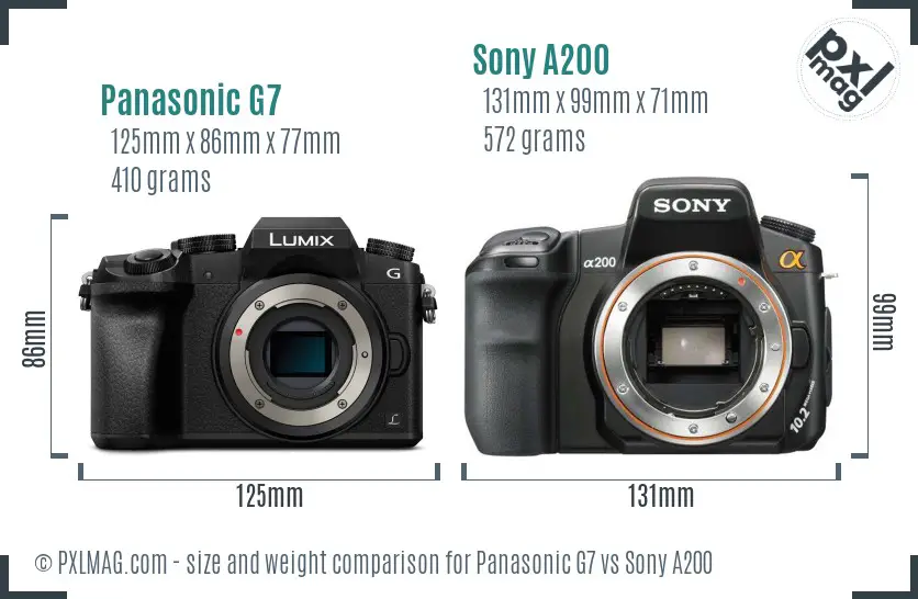 Panasonic G7 vs Sony A200 size comparison Panasonic G7 vs Sony A200 size comparison
