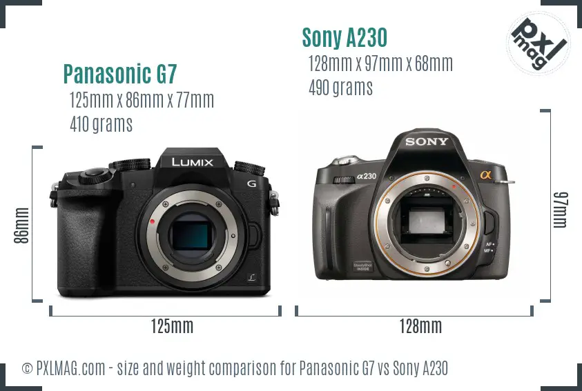 Panasonic G7 vs Sony A230 size comparison Panasonic G7 vs Sony A230 size comparison