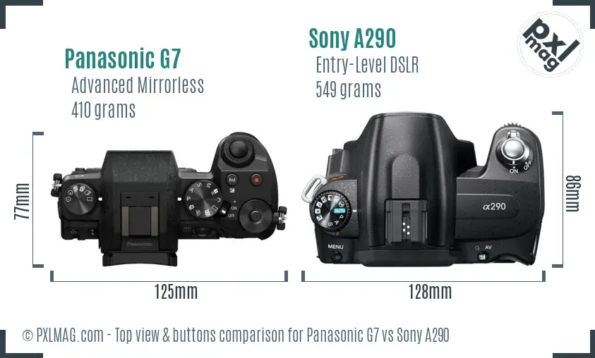 Panasonic G7 vs Sony A290 top view buttons comparison