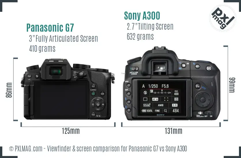 Panasonic G7 vs Sony A300 Screen and Viewfinder comparison