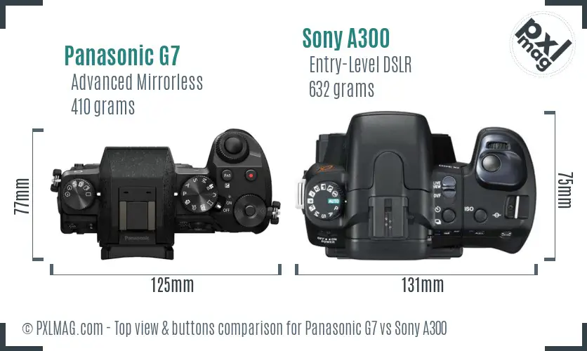 Panasonic G7 vs Sony A300 top view buttons comparison