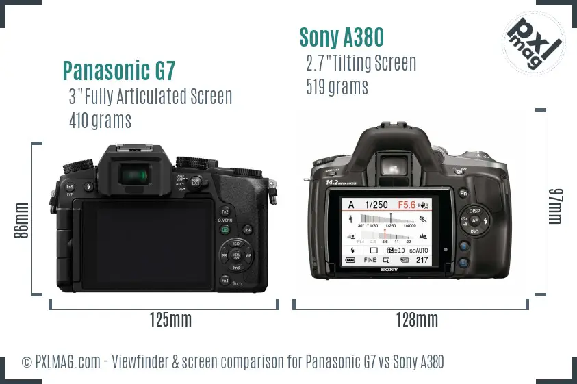 Panasonic G7 vs Sony A380 Screen and Viewfinder comparison